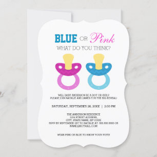 Blauwe of Roze Baby Pacifier Gender Reveal Party Kaart