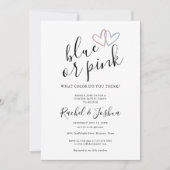 Blauwe of roze liefdesharten gender reveal party kaart (Voorkant)