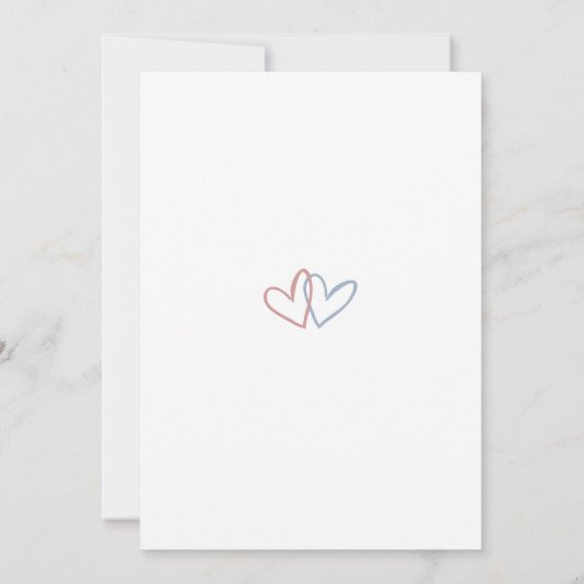 Blauwe of roze liefdesharten gender reveal party kaart (Achterkant)