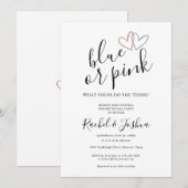 Blauwe of roze liefdesharten gender reveal party kaart (Voorkant / Achterkant)