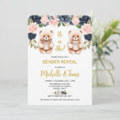 Blauwe of roze Teddy Bear Geslacht Partij Kaart (Staand voorkant)