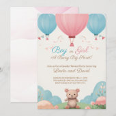 Blauwe of roze Teddy Bear Geslacht Partij Kaart (Voorkant / Achterkant)