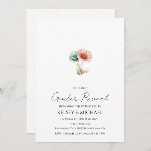 Blauwe of roze Waterverf geslachtsonthulling Kaart (Voorkant / Achterkant)