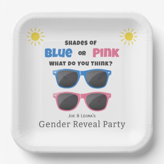 Blauwe of Roze Zonnebril Zomer Geslacht onthullen Papieren Bordje (Voorkant)