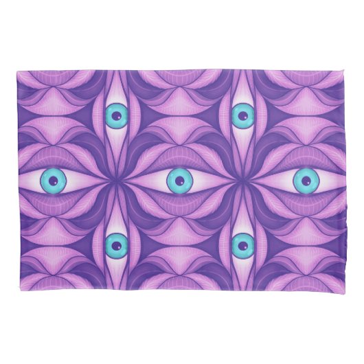 Blauwe Ogen Abstract Botanisch Paars Bloempatroon Kussensloop (Voorkant)