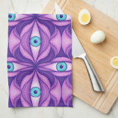 Blauwe Ogen Abstract Botanisch Paars Bloempatroon Theedoek (Quarter Fold)