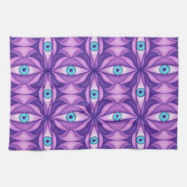 Blauwe Ogen Abstract Botanisch Paars Bloempatroon Theedoek