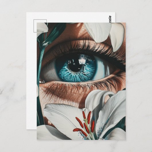 Blauwe ogen en witte lelies briefkaart (Voorkant / Achterkant)