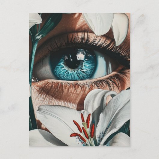 Blauwe ogen en witte lelies briefkaart (Voorkant)