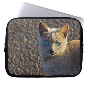 Blauwe ogen kat laptop sleeve