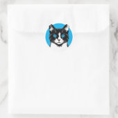 Blauwe Ogen Kat 🐱Modern Minimaal Dier 🐱 Ronde Sticker (Tas)