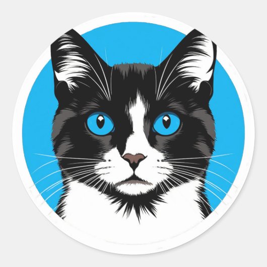 Blauwe Ogen Kat 🐱Modern Minimaal Dier 🐱 Ronde Sticker (Voorkant)
