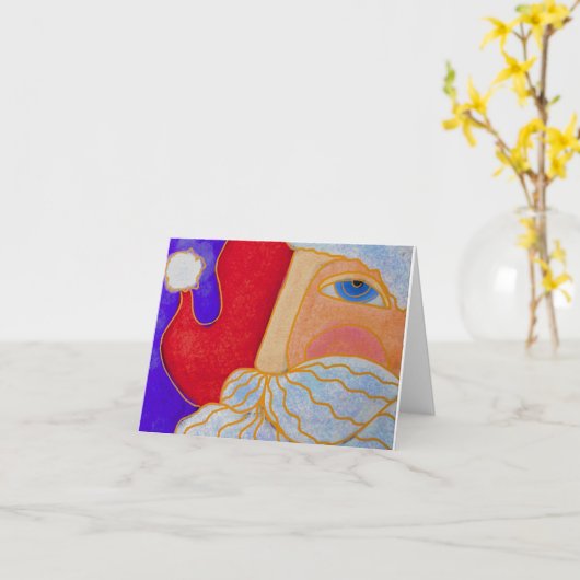 Blauwe Ogen Kerstman Abstracte Kunst Kaart (Gele Bloem)