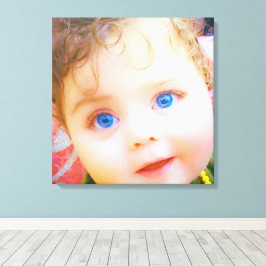 Blauwe ogen kinder canvas afdruk (Insitu (Houten vloer))
