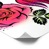 Blauwe ogen met rozen en regenbooghaar poster (Hoek)