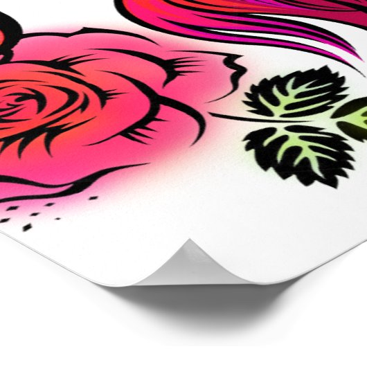 Blauwe ogen met rozen en regenbooghaar poster (Hoek)