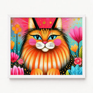 Blauwe Ogen Roze en Oranje Maine Coon Kat Schilder Poster