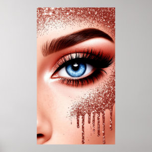 💎 Blauwe Ogen Roze Goud Glam Make-up Voor Schoonh Poster