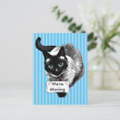 Blauwe ogen Siamese kat met "We zijn bewegend teke Aankondigingskaart (Staand voorkant)