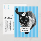 Blauwe ogen Siamese kat met "We zijn bewegend teke Aankondigingskaart (Voorkant / Achterkant)