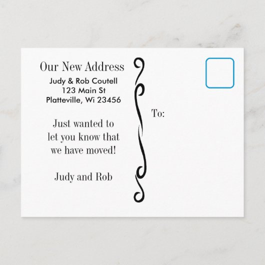 Blauwe ogen Siamese kat met "We zijn bewegend teke Aankondigingskaart (Achterkant)