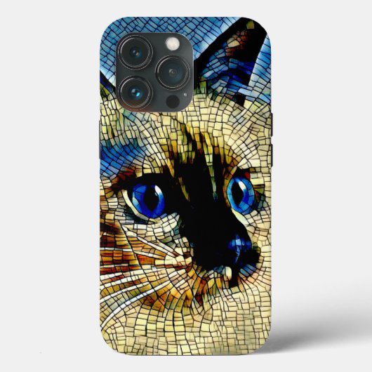 Blauwe Ogen Siamese Kat Mozaïek Tegels Case-Mate iPhone Case (Achterkant)