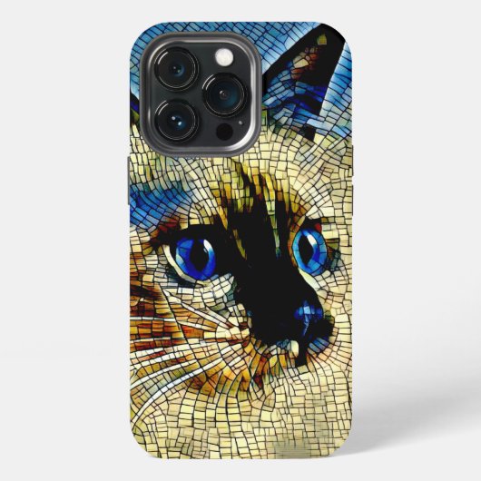 Blauwe Ogen Siamese Kat Mozaïek Tegels iPhone Hoesje (Achterkant)