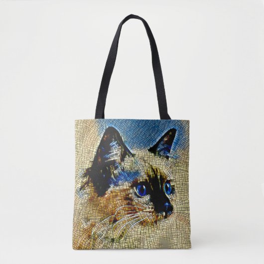 Blauwe Ogen Siamese Kat Mozaïek Tegels Tote Bag (Voorkant)