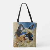 Blauwe Ogen Siamese Kat Mozaïek Tegels Tote Bag (Achterkant)