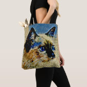 Blauwe Ogen Siamese Kat Mozaïek Tegels Tote Bag (Dichtbij)