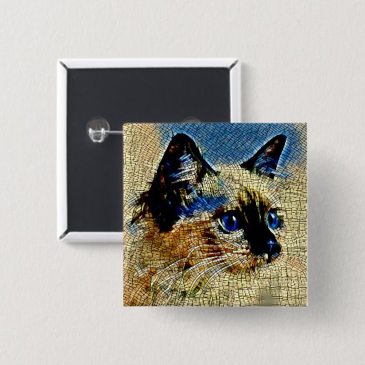 Blauwe Ogen Siamese Kat Mozaïek Tegels Vierkante Button 5,1 Cm (Voorkant /achterkant)