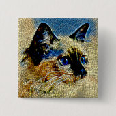 Blauwe Ogen Siamese Kat Mozaïek Tegels Vierkante Button 5,1 Cm (Voorkant)