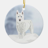 Blauwe ogen, witte Husky, in sneeuw Keramisch Ornament (Voorkant)