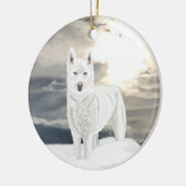 Blauwe ogen, witte Husky, in sneeuw Keramisch Ornament (Links)