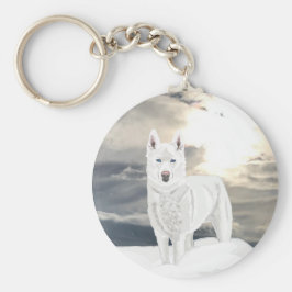 Blauwe ogen, witte Husky, in sneeuw Sleutelhanger