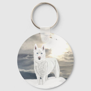 Blauwe ogen, witte Husky, in sneeuw Sleutelhanger