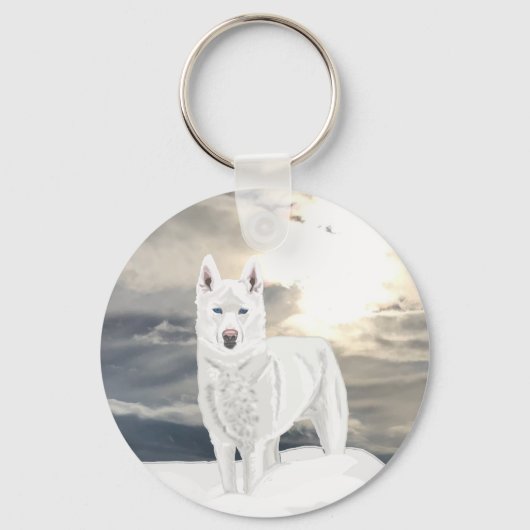 Blauwe ogen, witte Husky, in sneeuw Sleutelhanger (Voorkant)