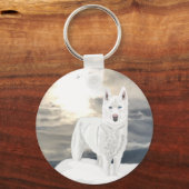 Blauwe ogen, witte Husky, in sneeuw Sleutelhanger (Achterkant)