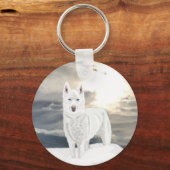Blauwe ogen, witte Husky, in sneeuw Sleutelhanger (Voorkant)