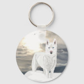 Blauwe ogen, witte Husky, in sneeuw Sleutelhanger (Achterkant)