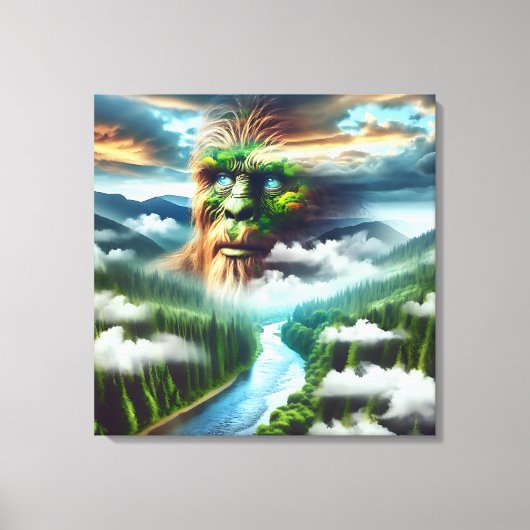 Blauwe-ogige Bigfoot in het Bos Canvas Afdruk (Voorkant)