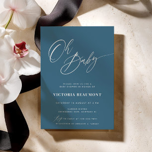 Blauwe Oh Baby Shower Uitnodiging