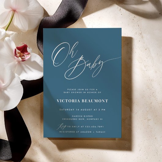 Blauwe Oh Baby Shower Uitnodiging