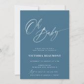 Blauwe Oh Baby Shower Uitnodiging (Voorkant)