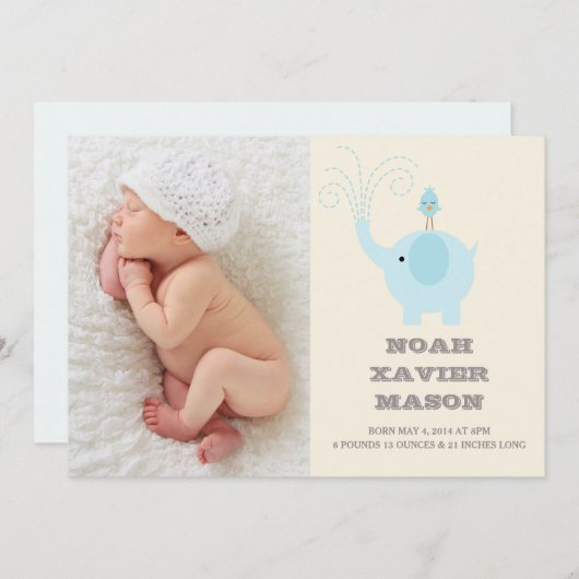 Blauwe olifant | Aankondiging van geboorte (Voorkant / Achterkant)