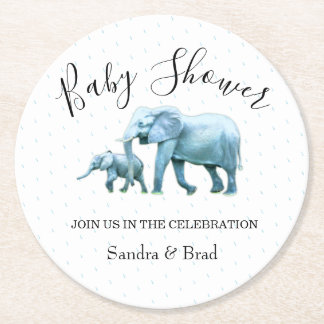 Blauwe olifant, baby Boy baby shower Ronde Kartonnen Onderzetter