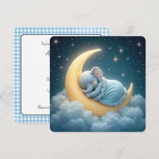 Blauwe Olifant Baby Jongen Douche Kaart (Voorkant / Achterkant)