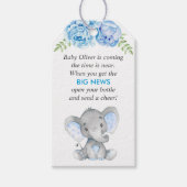 Blauwe Olifant Baby Jongen Douche Mini Fles Favor Cadeaulabel (Voorkant)