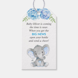 Blauwe Olifant Baby Jongen Douche Mini Fles Favor Cadeaulabel