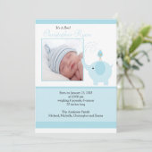 Blauwe Olifant Baby Jongen Foto Aankondigingskaart Aankondiging (Staand voorkant)